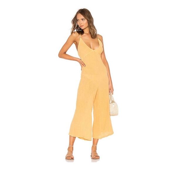 Jen’s Pirate Booty Gozzo Yellow Jumpsuit XS Halter Crop Wide Leg Terry Cloth - Picture 2 of 14